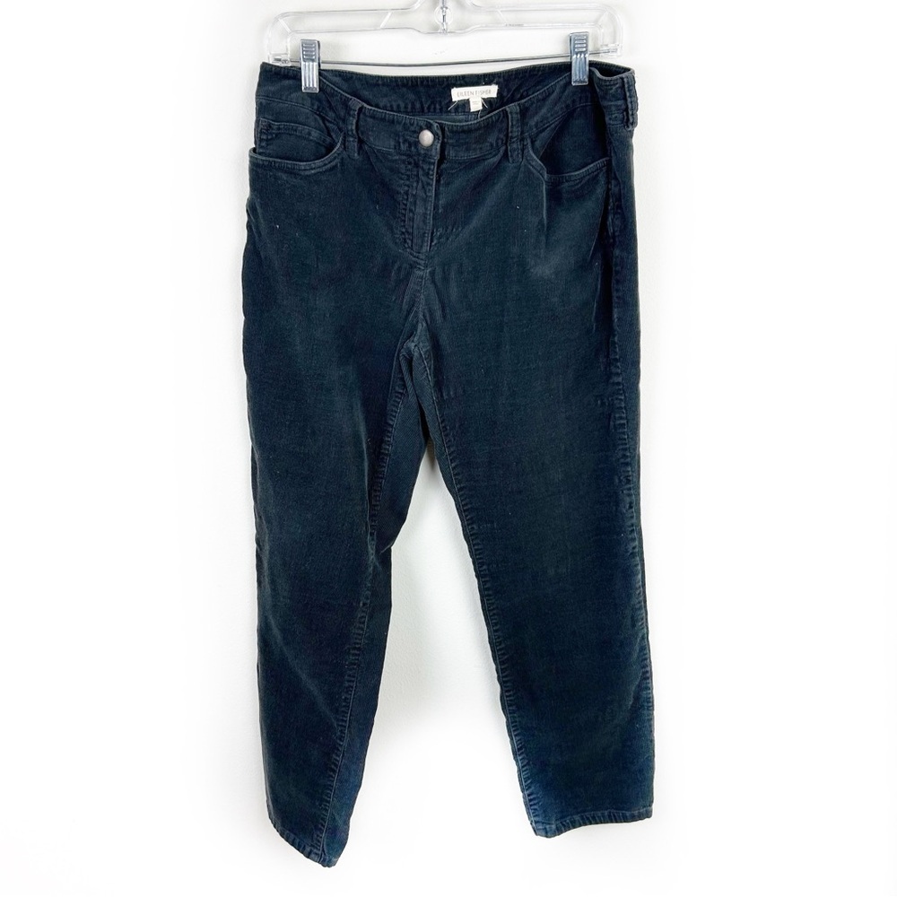 Eileen Fisher Mid-rise slim ankle dark gray corduroy pants size: 10